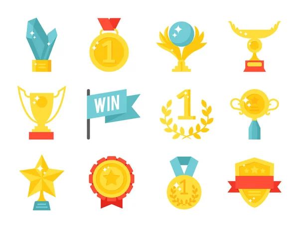 Vector trophy champion cup flat icon winner gold award prize sport success best win golden illustration. — Stock Vector