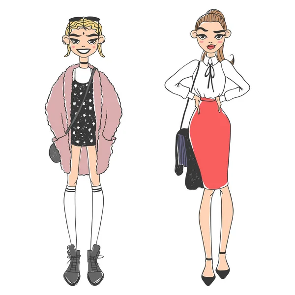 Mode kijken meisje mooi meisje vrouw vrouwelijke mooie jonge model stijl dame karakter vectorillustratie — Stockvector