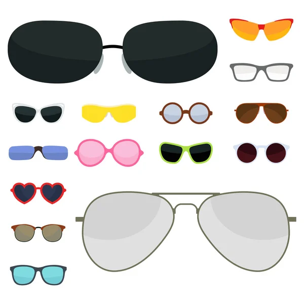 Set de gafas de sol de moda accesorios gafas de sol marco de plástico gafas modernas vector ilustración . — Vector de stock