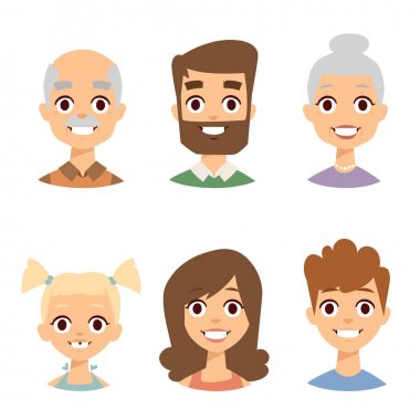 Vektör güzel ifadeler yüz avatarları mutlu karakter resimde gülümseyen insanların ayarla