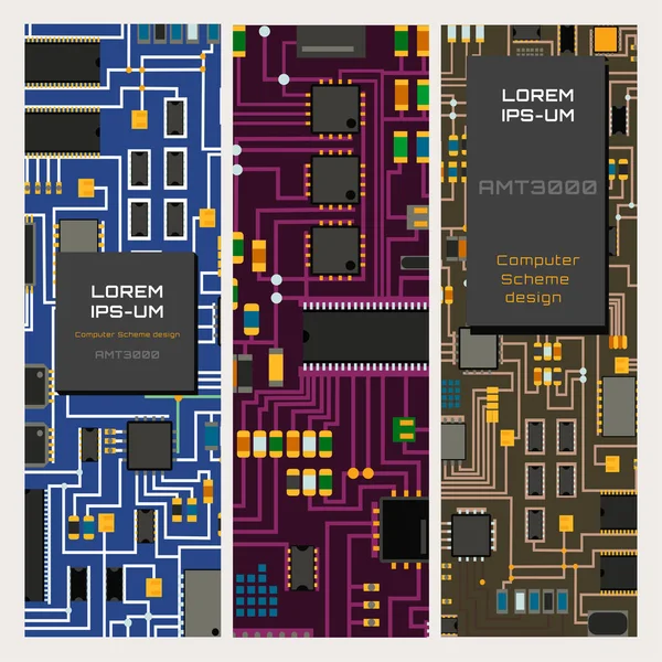 Számítógépes chip technológia processzor áramkör alaplap információs rendszer vektoros illusztráció — Stock Vector