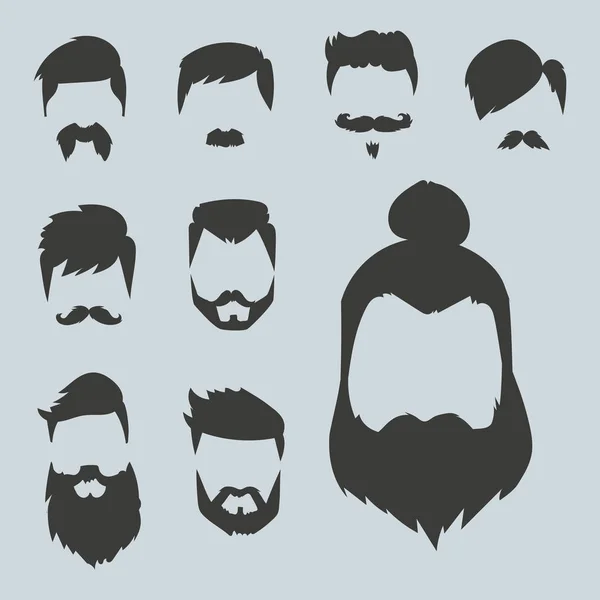Conjunto vectorial de hipster estilo de pelo retro bigote vintage viejo afeitado barba facial masculina corte de pelo aislado ilustración — Vector de stock