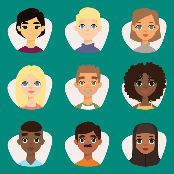 Набір різноманітних круглих аватарів з рисами обличчя різні національності одяг і зачіски люди персонажі Векторні ілюстрації — стоковий вектор
