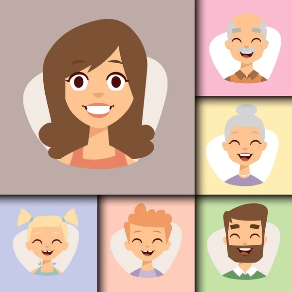 Vector conjunto hermoso emoticonos cara de la gente sonriendo avatares feliz personajes ilustración — Vector de stock