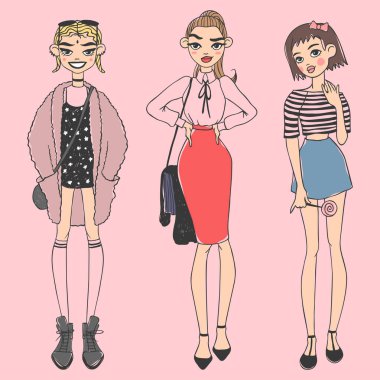 Moda bak kız güzel kız kadın kadın genç ve güzel modeli stil Bayan karakter vektör çizim