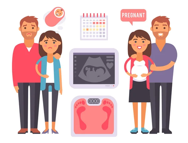 Υπογονιμότητα εγκυμοσύνης προβλήματα ιατρική μητρότητας διάνυσμα υπογράφει θεραπεία γονιμοποίησης διεργασίες infographic εργαλεία — Διανυσματικό Αρχείο