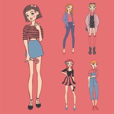 Moda bak kız güzel kız kadın kadın genç ve güzel modeli stil Bayan karakter vektör çizim