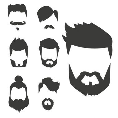 Yenilikçi retro saç stili bıyık vintage eski tıraş erkek yüz sakal saç kesimi izole illüstrasyon vektör kümesi