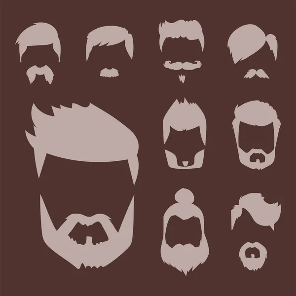 ヒップスター レトロな髪スタイル口ひげヴィンテージ古いひげをそる男性の顔のひげ分離カット イラストのベクトルを設定 — ストックベクタ