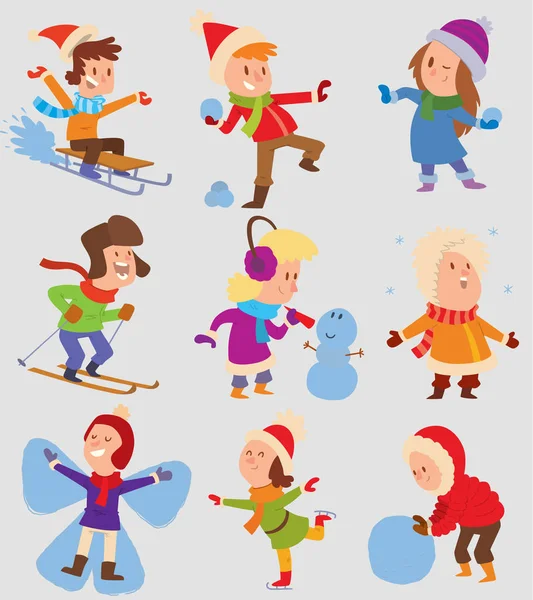 Χριστούγεννα παιδιά παίζουν παιχνίδια του χειμώνα — Διανυσματικό Αρχείο