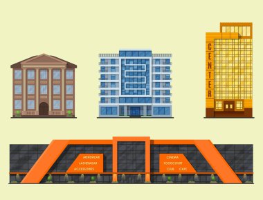 Şehir binaları modern kule ofis mimarisi ev iş daire ev cephe vektör çizim