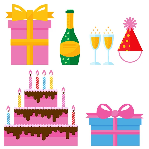 Fête icônes célébration heureux anniversaire surprise décoration événement anniversaire vecteur . — Image vectorielle
