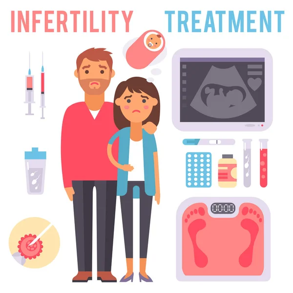 불 임 임신 문제 의료 출산 벡터 서명 치료 수정 프로세스 infographic 도구 — 스톡 벡터