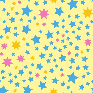 Parlak yıldız tarzı seamless modeli pentagonal Altın Ödülü soyut tasarım doodle gece sanatsal arka plan vektör çizim.