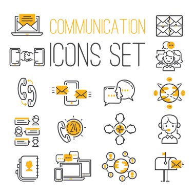 Medya internet web ağ iletişim iletişim sotial sembolleri anahat simgeler vektör çizim.