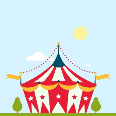 Sirk gösterisi eğlence çadır kayan yazı kayan yazı açık festival çizgili ve bayrakları izole karnaval işaretleri