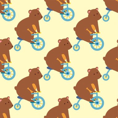 Sirk komik performans ayı hayvan vektör seamless modeli neşeli Hayvanat Bahçesi eğlence hokkabaz sihirbaz sanatçı karnaval çizim.