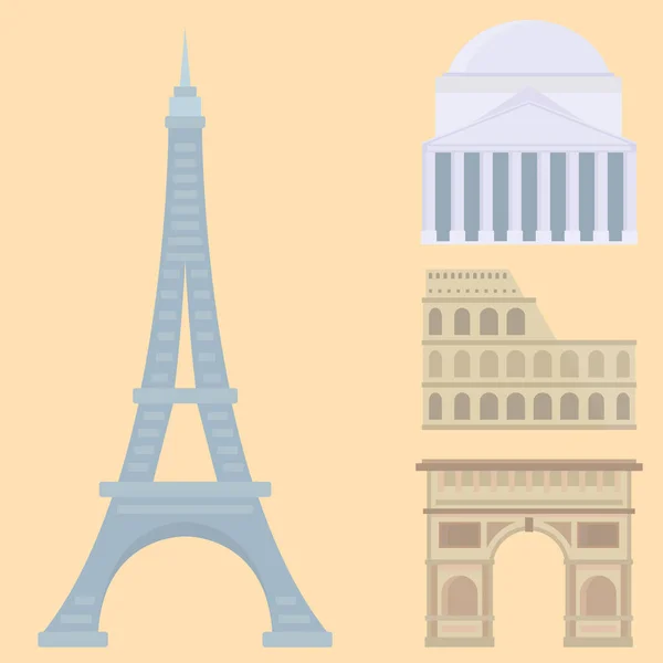 Євро поїздці туризм подорожі дизайн знамениті будівлі і євро пригоди міжнародні Векторні ілюстрації. — стоковий вектор