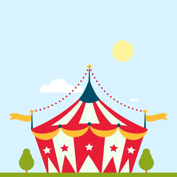 Espectáculo de circo carpa carpa carpa festival al aire libre con rayas y banderas carnaval aislado signos — Vector de stock