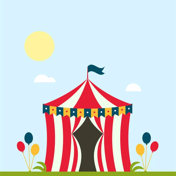 Spettacolo circo tenda spettacolo tenda tendone festa all'aperto con strisce e bandiere isolate segni di carnevale — Vettoriale Stock