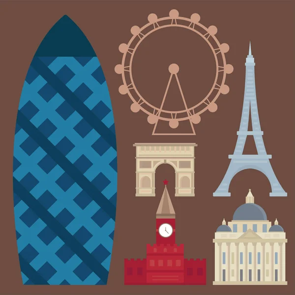 Euro viaje turismo viaje diseño famoso edificio y euro aventura vector internacional ilustración . — Vector de stock