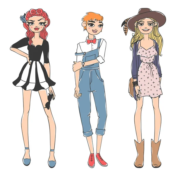 Fashion look girl beautiful girl woman pretty young model style lady character vector illustration — стоковый вектор