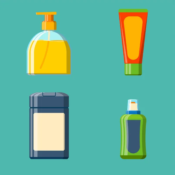 Μπάνιου πλαστικό μπουκάλι σαμπουάν δοχείο ντους επίπεδη στυλ εικονογράφηση για Σχεδιασμός Μπάνιο διάνυσμα υγιεινής. — Διανυσματικό Αρχείο