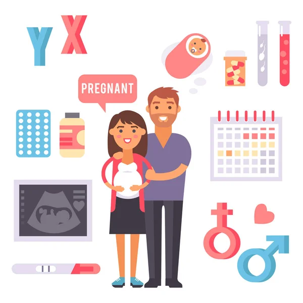 Υπογονιμότητα εγκυμοσύνης προβλήματα ιατρική μητρότητας διάνυσμα υπογράφει θεραπεία γονιμοποίησης διεργασίες infographic εργαλεία — Διανυσματικό Αρχείο