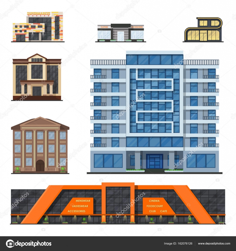 By bygninger moderne tårn kontor arkitektur hus business lejlighed hjem  facade vektor illustration Stockvektor af ©adekvat 162076126, image size:1600x1700