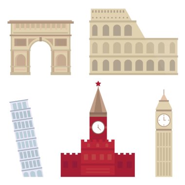 Avrupa seyahat turizm seyahat ünlü sanayi ve euro macera uluslararası vektör çizim.