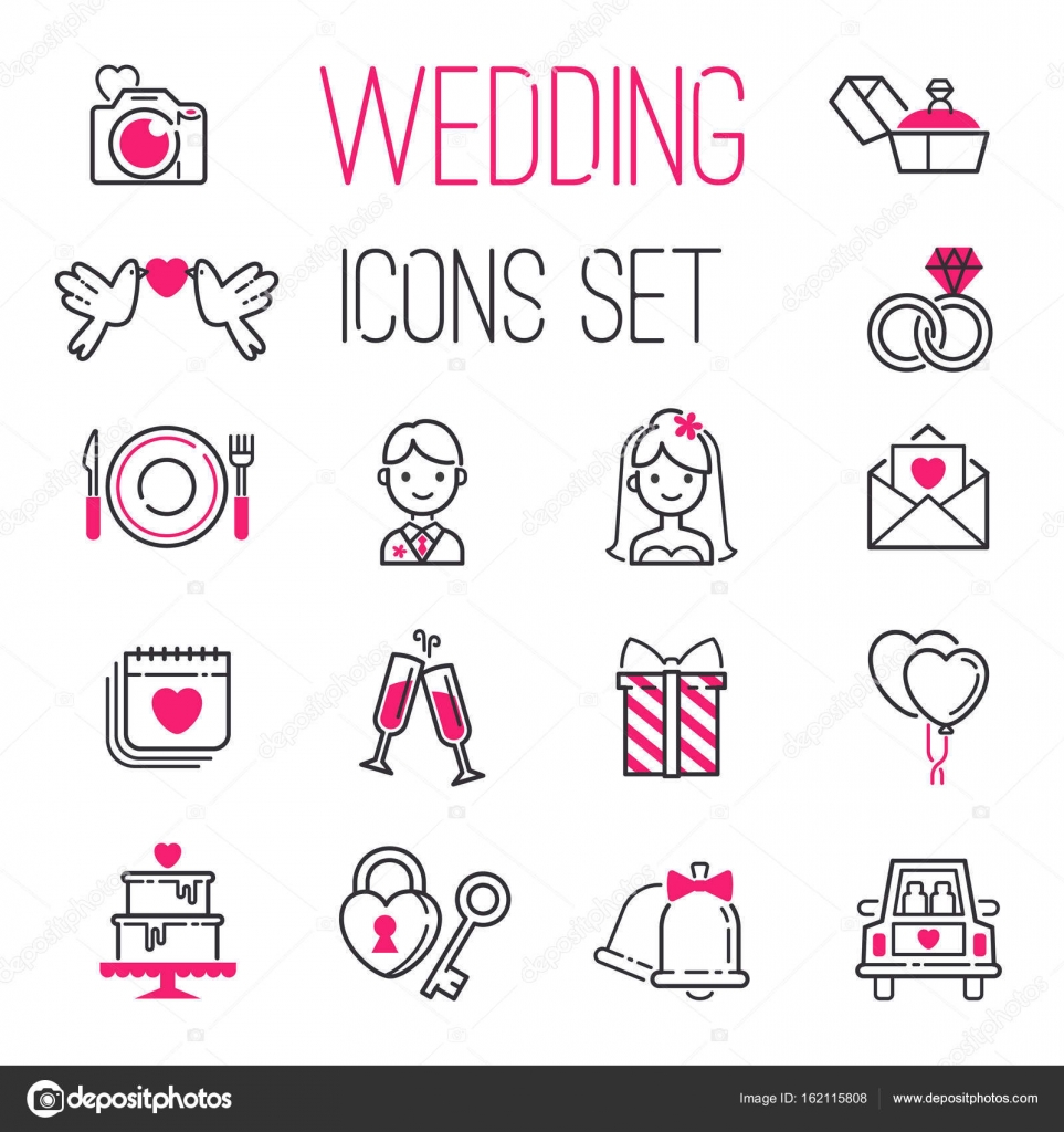 Outline wedding day marriage icons set of icons for engagement get
