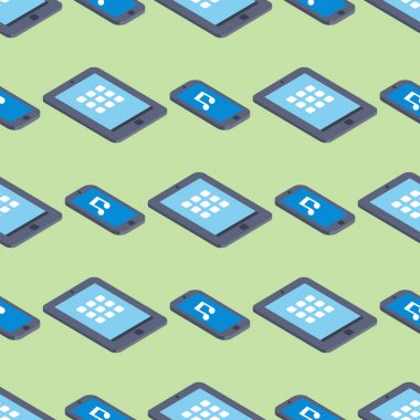 Ekran arka plan iletişim elektronik izometrik seamless modeli ekipman vektör çizim dokunmatik tablet