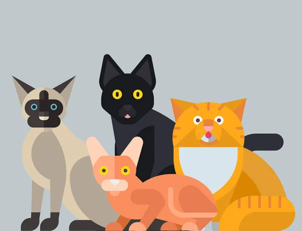 Γάτες διανυσματικά εικονογράφηση χαριτωμένο ζώο αστεία διακοσμητικά γατάκι χαρακτήρες αιλουροειδών εγχώρια γατάκι μοντέρνο κατοικίδιο που προέρχονται — Διανυσματικό Αρχείο
