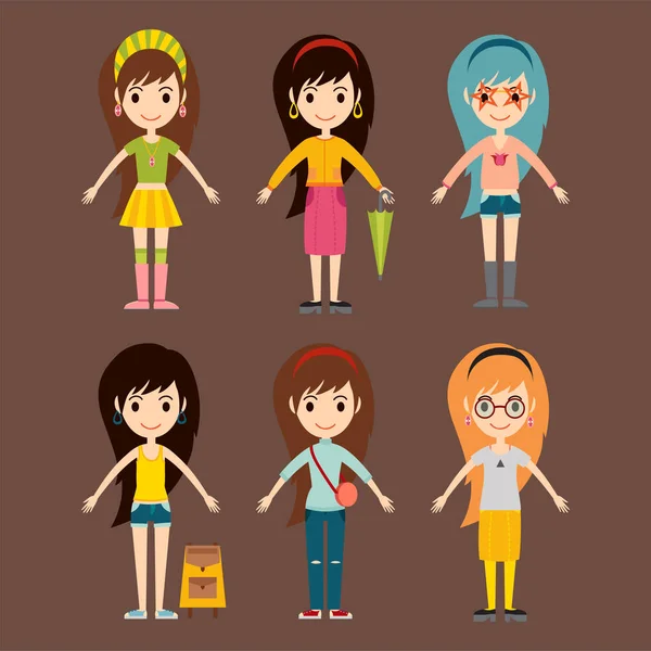 Street fashion girls models wear style fashion stylish woman characters clothes looks vector illustration — Vector de stock