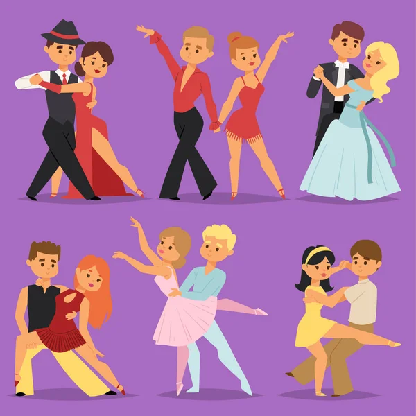 Танцующие пары романтический человек люди танцуют мужчина с женщиной развлечения вместе красота вектор иллюстрации . — стоковый вектор