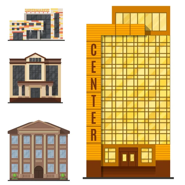 Stadt Gebäude moderne Turm Büroarchitektur Haus Geschäft Wohnung Haus Fassade Vektor Illustration — Stockvektor