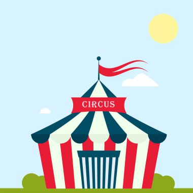 Sirk gösterisi eğlence çadır kayan yazı kayan yazı açık festival çizgili ve bayrakları izole karnaval işaretleri