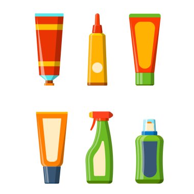 Banyo plastik şişe şampuan konteyner duş düz stil gösterim amacıyla banyo vektör hijyen tasarımı.