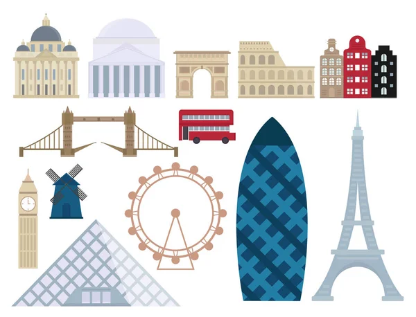 Euro voyage tourisme voyage conception célèbre bâtiment et euro aventure illustration vectorielle internationale . — Image vectorielle