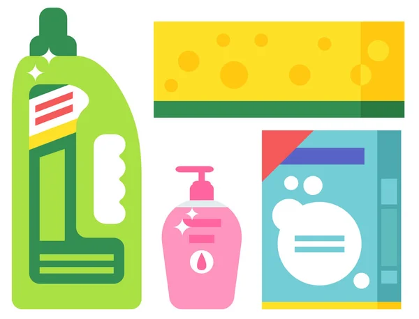 Cleanser bottle chemical housework product care wash equipment cleaning liquid flat vector illustration. — Stock Vector