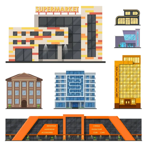 Stadt Gebäude moderne Turm Büroarchitektur Haus Geschäft Wohnung Haus Fassade Vektor Illustration — Stockvektor