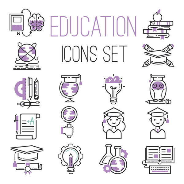 Education graduation school outline icons symbols set vector.