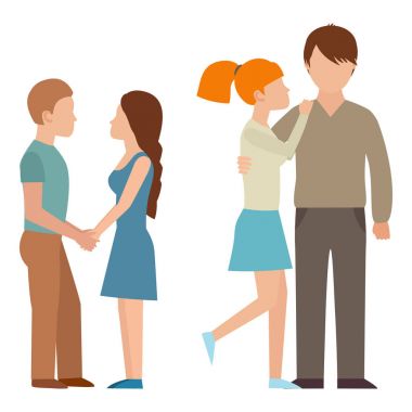 İnsanlar mutlu çift çizgi film ilişki karakter yaşam tarzı vektör çizim arkadaşlar rahat.