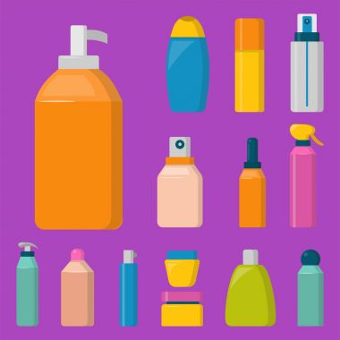Kozmetik losyon makyaj güzellik plastik sıvı krem konteyner sıvı paketi şişe illüstrasyon vektör.