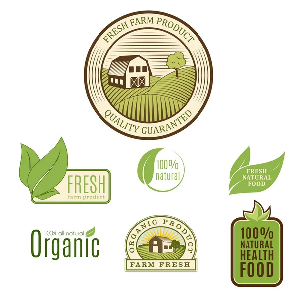 Βιο αγρόκτημα βιολογικής οικολογικής υγιεινά πρότυπα και vintage vegan πράσινο χρώμα για το εστιατόριο μενού ή πακέτο σήμα διανυσματικά εικονογράφηση. — Διανυσματικό Αρχείο