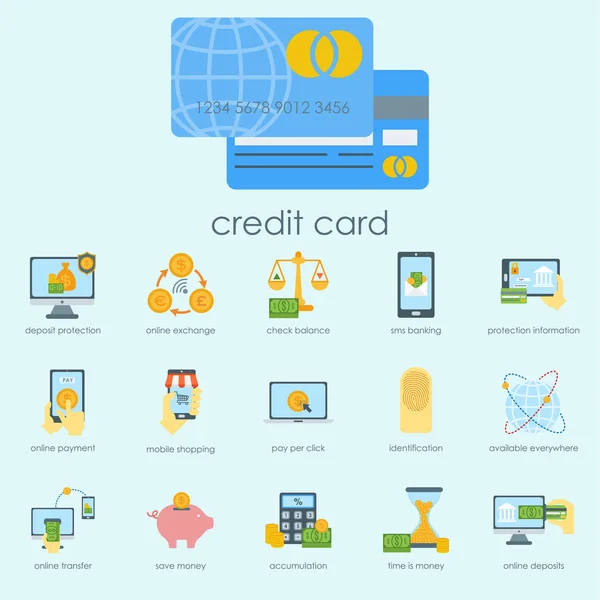 Argent finanse bancaires icônes de sécurité entreprise monnaie carte dépôt paiement vectoriel illustration . — Image vectorielle