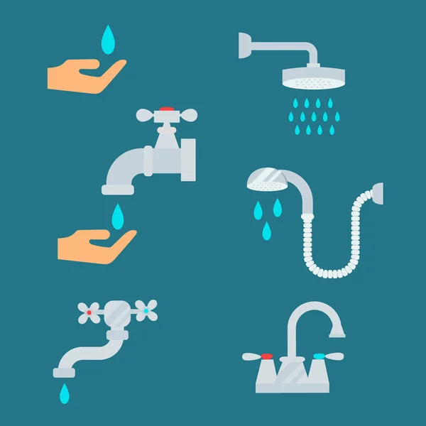 Wody z kranu z drop ico proces oszczędności higieny łazienka czysty domowych, mycie czyszczenie uroda wektor ilustracja — Wektor stockowy