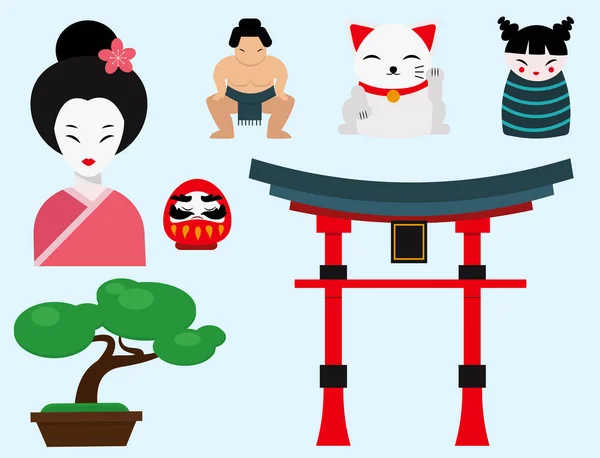 Japão marco viagem vetor ícones coleção cultura sinal design elementos viagem tempo vetor ilustração —  Vetores de Stock