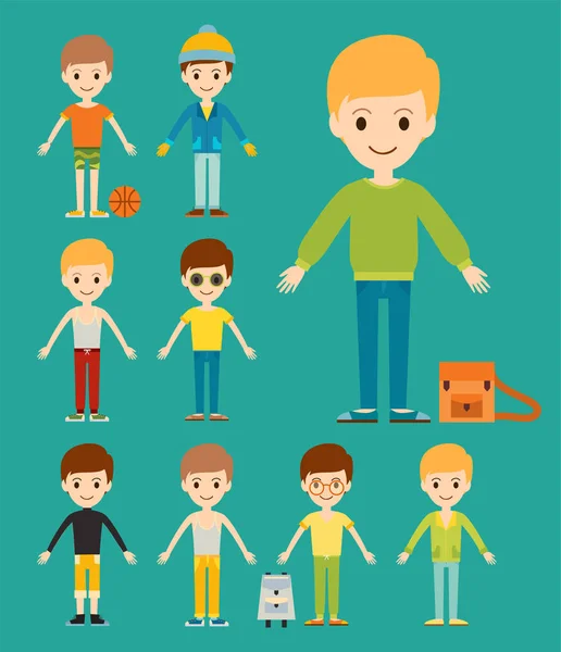 Groep van jonge kind portret vriendschap man teken team gelukkige mensen jongen persoon vectorillustratie. — Stockvector