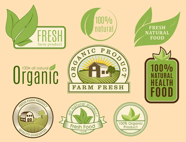 Bio farm organic eco healthy food templates and vintage vegan green color for restaurant menu or package badge vector illustration. Royalty Free Stock Illustrations